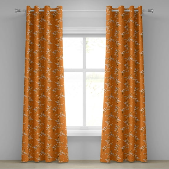 Ambesonne Floral Grommet Curtain, Cherry Tree Blossoms, 50" x 84", Orange White Brown