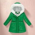 thumbnail image 2 of Girls Winter Coats with Hooded Puffer Jacket Kids Green Coat Full-Zip Long Sleeve Waterproof Kids Thicken Jacket Jacket for Kids 6-7 Years, 2 of 3