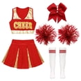 thumbnail image 3 of ZDHOOR Girls Juniors Cheerleading Dance Outfit Set Crop Top with Skirt Performance Costume B Red 6, 3 of 5
