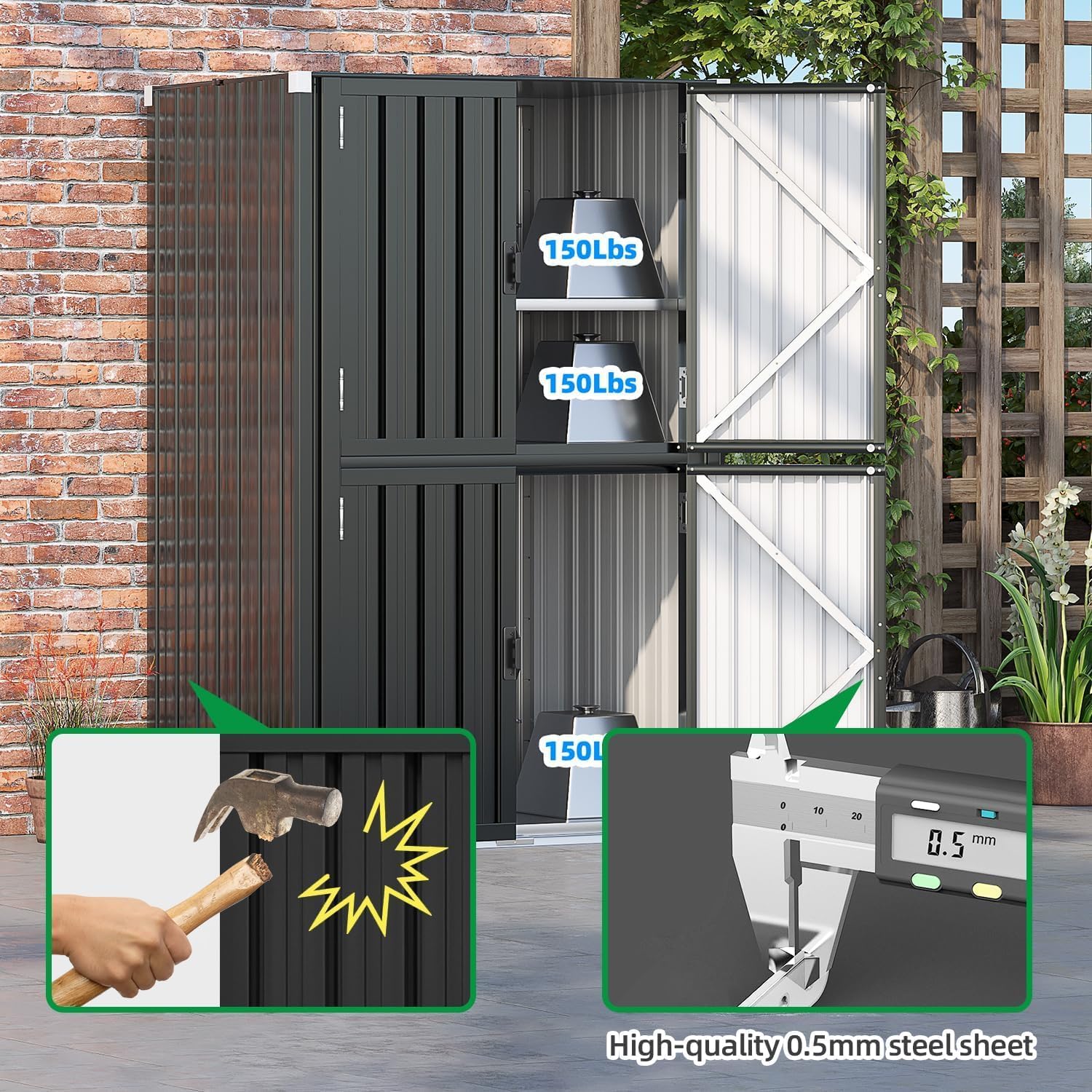 YODOLLA 2.5'x 3.5' Outdoor Metal Storage Cabinet with Locking Doors and Adjustable Shelves for Home, Office,Garden(Grey)