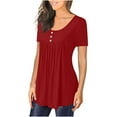 thumbnail image 4 of up to 60% off Gifts Usmixi Shirts for Women Casual Button up Pleated Swing Henley Shirts Tunic Tops Summer Trendy Solid Short Sleeve Round Neck Ladies Blouses Red m, 4 of 6