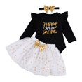 thumbnail image 2 of Hwmodou Baby Girl Clothes Toddler Girls Long Sleeve New Year Letter Prints Tops Romper Skirts 3Pcs Outfits Clothes Set For Children Clothes Party Wear For Baby Girls, 2 of 5