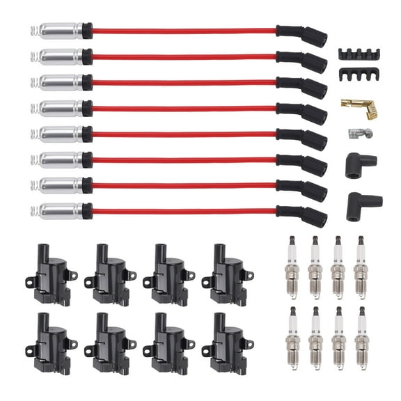 maXpeedingrods UF262 Set of 8 Round Heavy Duty Ignition Coil with 8 Spark Plug and 8 Wire Set Fit for Chevrolet GMC Silverado Tahoe Suburban Express Sierra, Ignition Coil Kit Replaces D585 610-02839