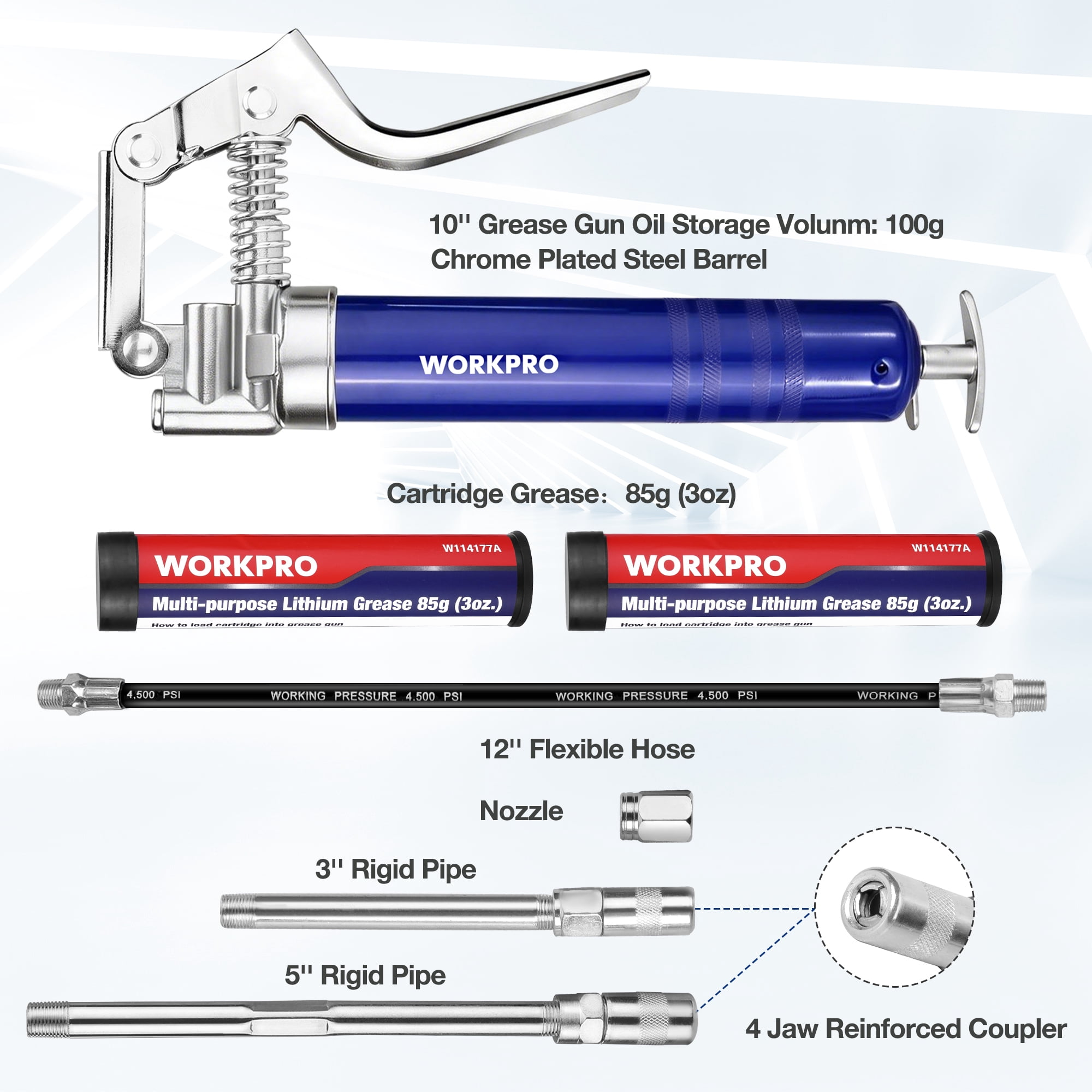 WORKPRO Mini Pistol Grip Grease Gun Set