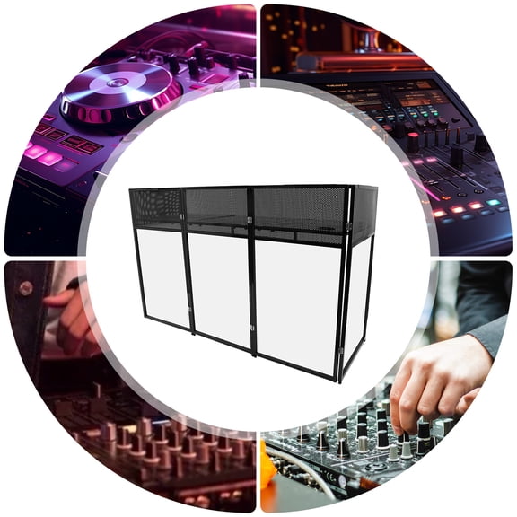 Portable DJ Booth Table, 73" x 23" Foldable DJ Facade Stand with Black & White Scrims, Aluminum Frame DJ Station with Carrying Bag, Mobile DJ Table for Weddings, Parties, Events, Controllers, Mixers