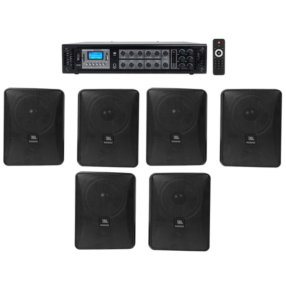 (6) JBL 5.25" Black Commercial Wall Speakers Amp For Restaurant/Office/Cafe/Bar