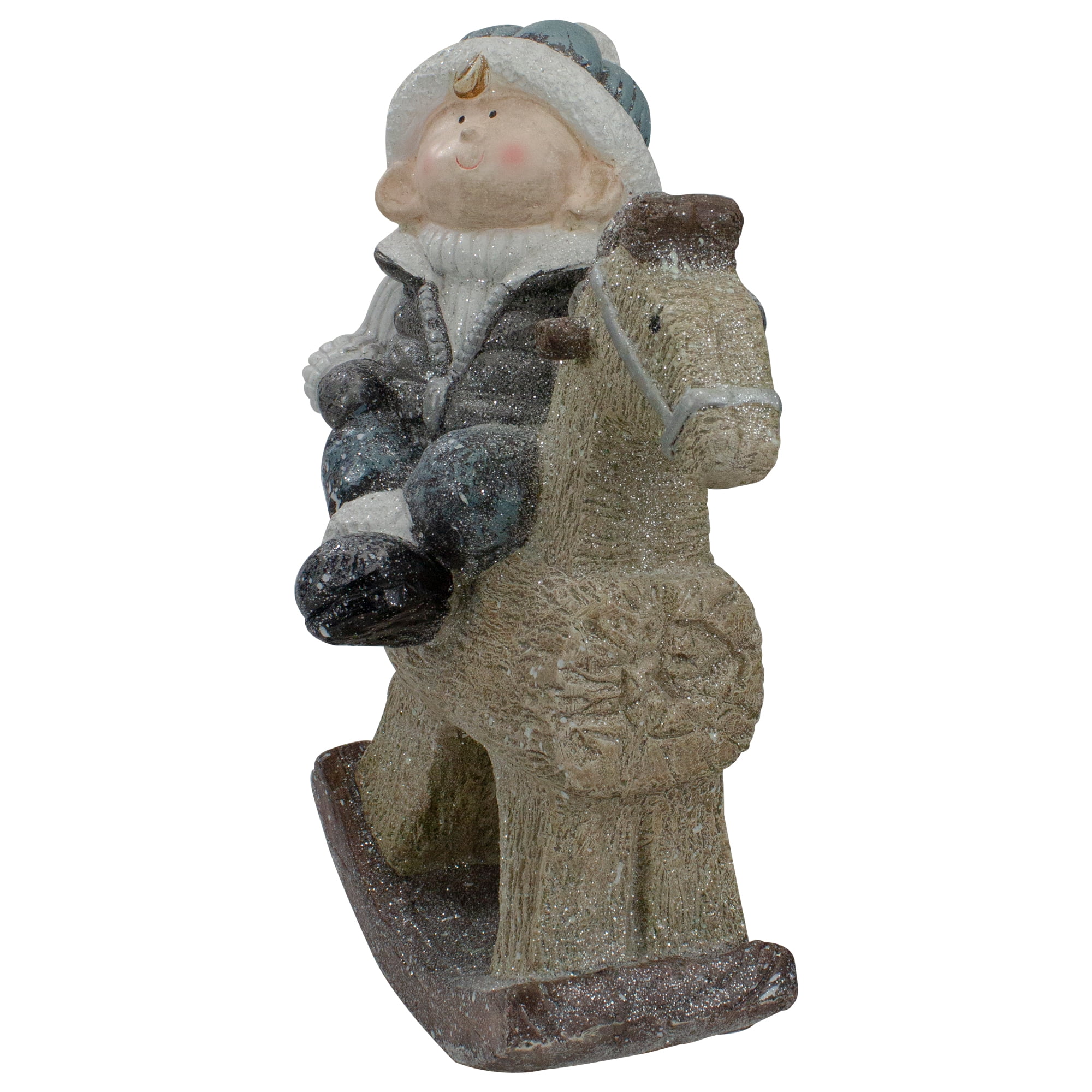 18" Sparkly Little Boy on Rocking Horse Decorative Christmas Tabletop Figure