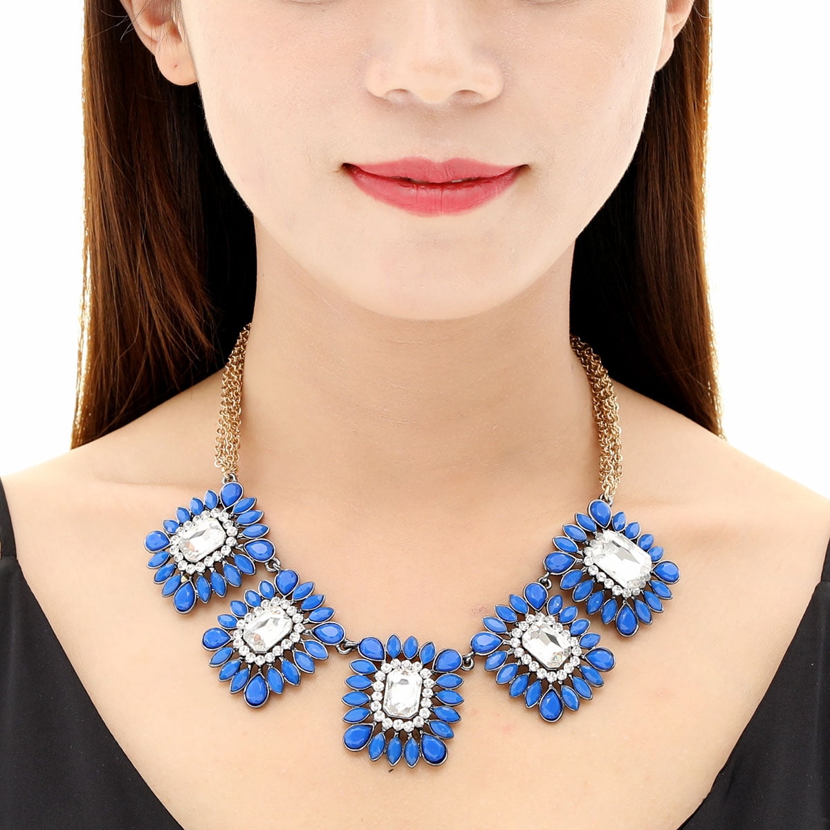 Amrita Singh Majestic Gold-tone Brass Statement Necklace with Resin and Austrian Crystal Stones- Turquoise