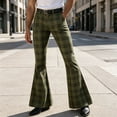 thumbnail image 2 of Venzia Men Green Plaid Flared Trousers, Vintage High Waist Bell Bottom Pants, Retro Business Casual Dress Pants, 2 of 5