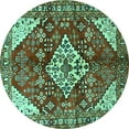 thumbnail image 1 of Ahgly Company Machine Washable Indoor Round Medallion Turquoise Blue Traditional Area Rugs, 7' Round, 1 of 4