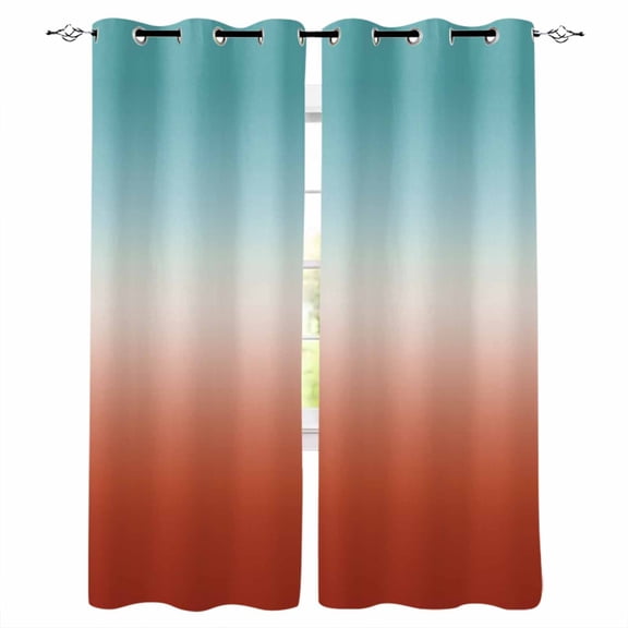 Red Teal Ombre Blackout Curtains for Bedroom/Living Room, Thermal Insulated Kitchen Curtains, Contemporary Abstract Gradient Grommet Darkening Window Treatment Drapes 42"x84"x2