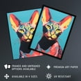 thumbnail image 3 of Stunning Sphynx Cat Portrait Teal And Yellow On Blue Screen Print Risograph Artwork Spot Block Colour Duotone Retro Riso Interior Design Artwork Framed Wall Art Print A4, 3 of 5