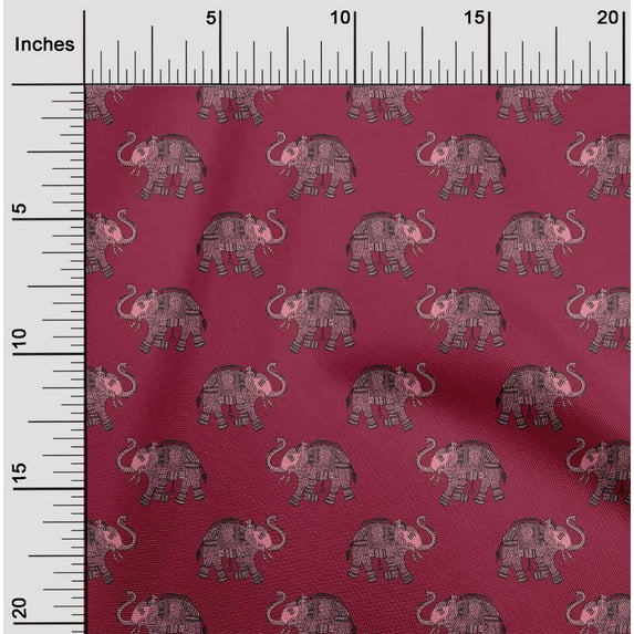 oneOone Viscose Jersey Fabric Elephant Block Print Sewing Fabric BTY 60 Inch Wide