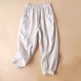thumbnail image 2 of Womens Cotton Linen Pants Casual Elastic Waist Wide Leg Pants Solid Loose Comfy Crop Lounge Trousers with Pockets, 2 of 6