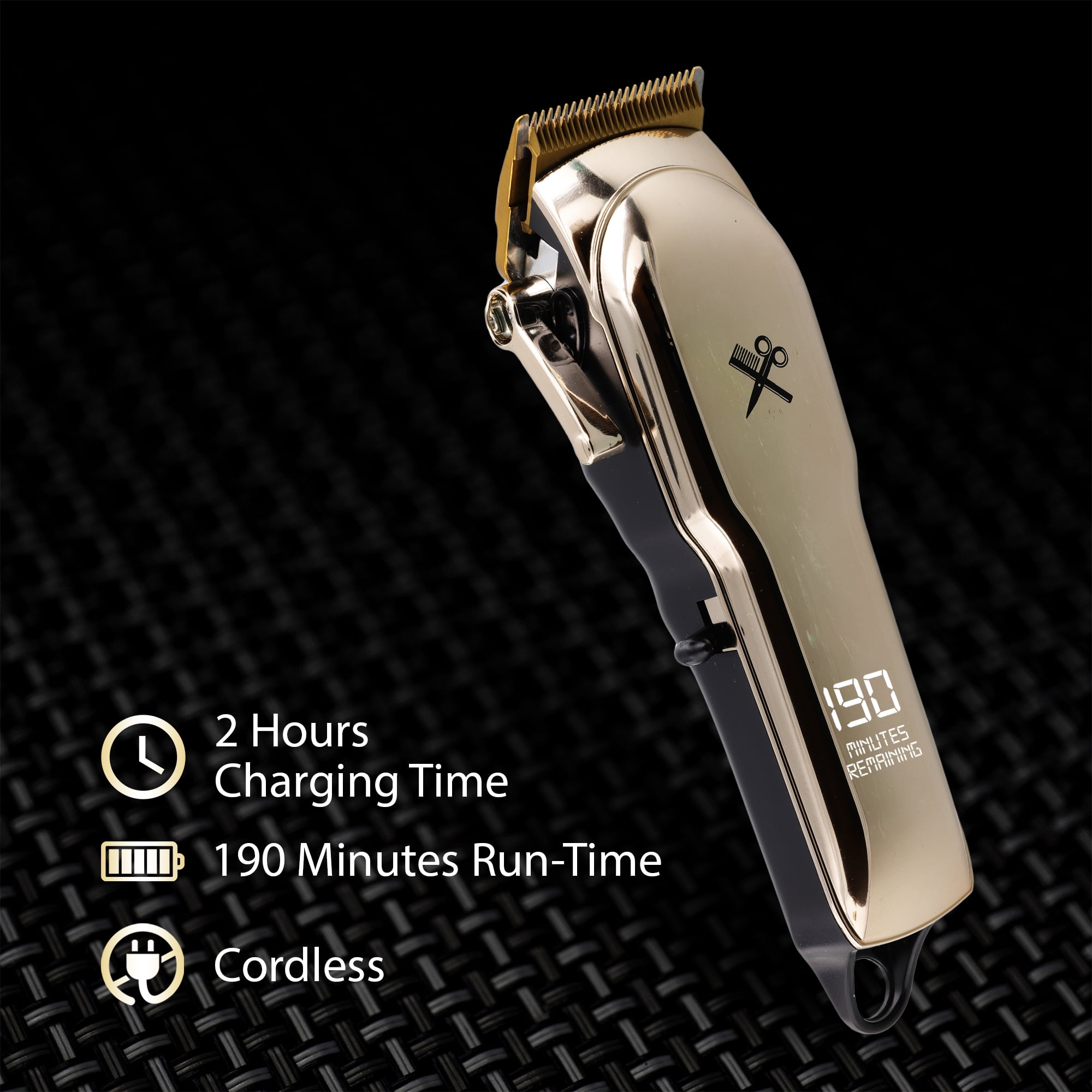 Cutting Edge Cordless Hair Clipper, Ceramic Blade, Adjustable Lever, 10 Guide Combs, LCD Display, Rechargeable