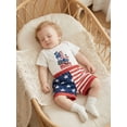 thumbnail image 5 of BemeyourBBs Newborn Baby Boy My First 4th of July Outfit Baby Memorial Day Independent Day Outfit Short Sleeve Patriot Flag in Truck Letter Print Romper Star Stripe Shorts Set Baby Boy Summer Clothes, 5 of 9