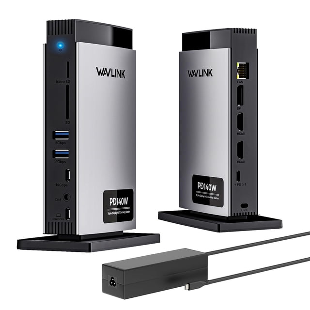 Estación de acoplamiento WAVLINK 11 en 1 para laptop, 8K, 3 monitores, USB-C