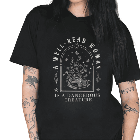 Black A Well-Read Woman Is A Dangerous Creature Book Lover Gift Literary Feminist Vintage Floral Bookish Graphic T-Shirt Tops S-5XL