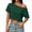 Dark Green, variant on Womens Summer T-Shirts Off Shoulder Asymmetric Neck Short Sleeve Navel Exposed Cropped Loose Fit Casual Tops Pink M