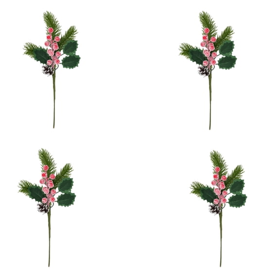 4 Pcs Christmas Frosted Pine Needle Picks, 13.78in Pinecone Berry Accent Ornament for Vase Filling Display Christmas Tree Adornment
