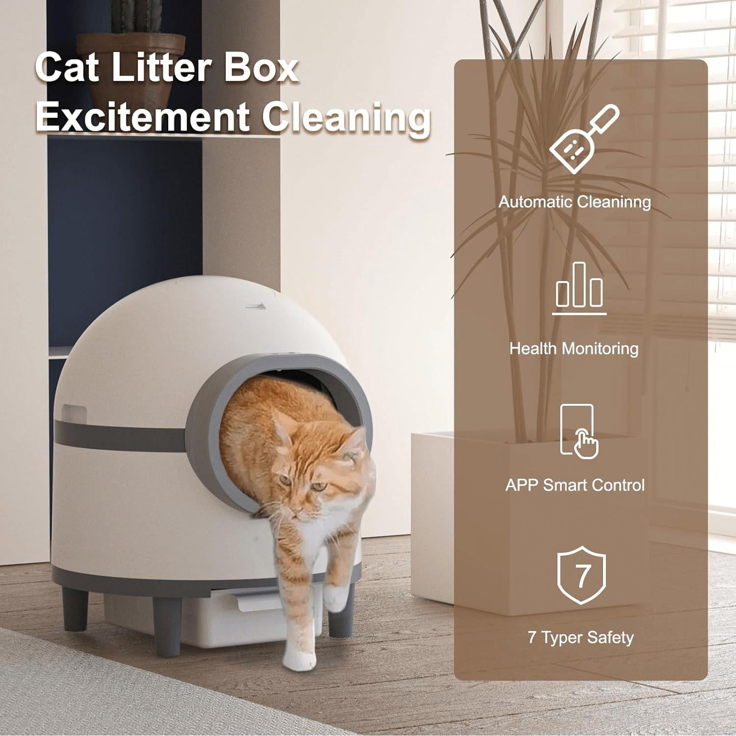 Glavbiku Self Cleaning Cat Litter Box,Cat House Smart App Control,Odor Removal,Low Noise,White