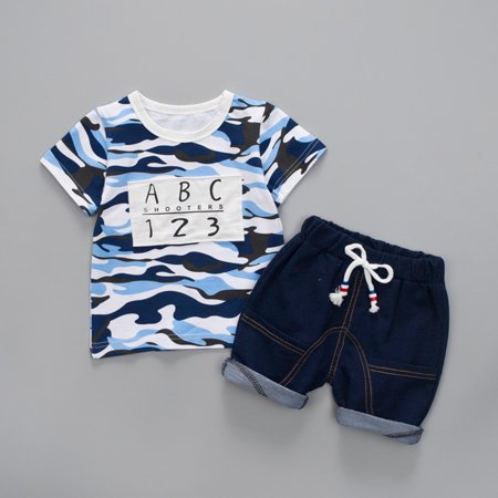 

GWAABD Baby Boy Clothes Sets Baby Boys Kids Girls Camo Letter Print T-shirt Tops+Pants Clothes Set
