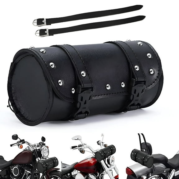 MELIVO Motorcycle Fork Bag Handlebar Bag PU Leather Storage Tool Bags Organizer on the Sissy Bar, Front Forks, Handlebar, Tail Rack
