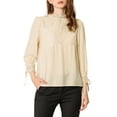 thumbnail image 4 of MODA NOVA Junior's 3/4 Sleeves Mock Neck Lace Panel Blouse Beige XXL, 4 of 7