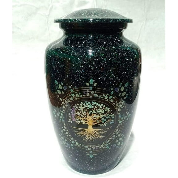 Handicrafts Aluminium Cremation Urn for Human Ashes – Tree of Life Memorial Urn for Adult & Dog Ashes – Durable, Elegant Design for Memorializing Loved Ones and Pets