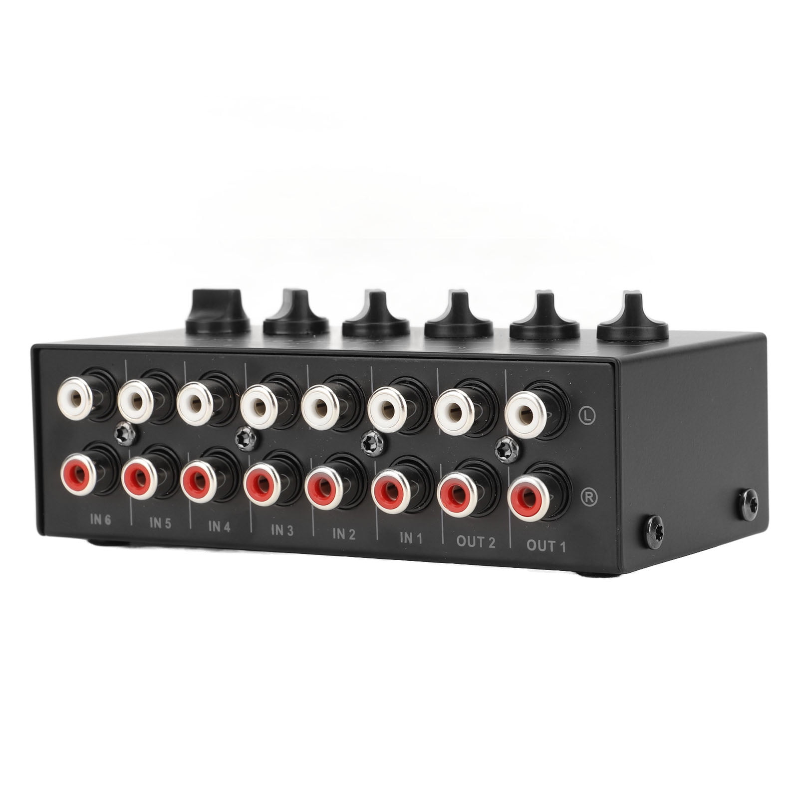 NFTIGB Mini Stereo Mixer 6 Channel Independent Volume Control Portable Passive Audio Mixer for PC CD Laptop Desktop Studio Recording, Ultra-Compact Low Noise Mixing Console Hub, Black
