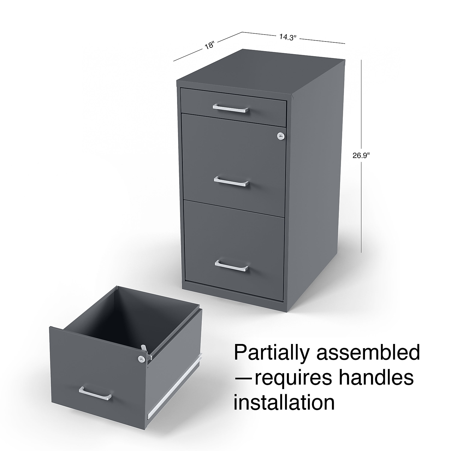 Staples 3-Drawer Vertical File Cabinet Locking Letter Charcoal 18"D (18606) ST52154-CC