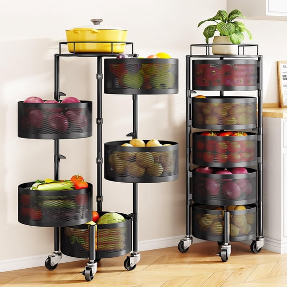 Canasta para frutas SNTD, carrito giratorio de almacenamiento de 5 niveles, negro