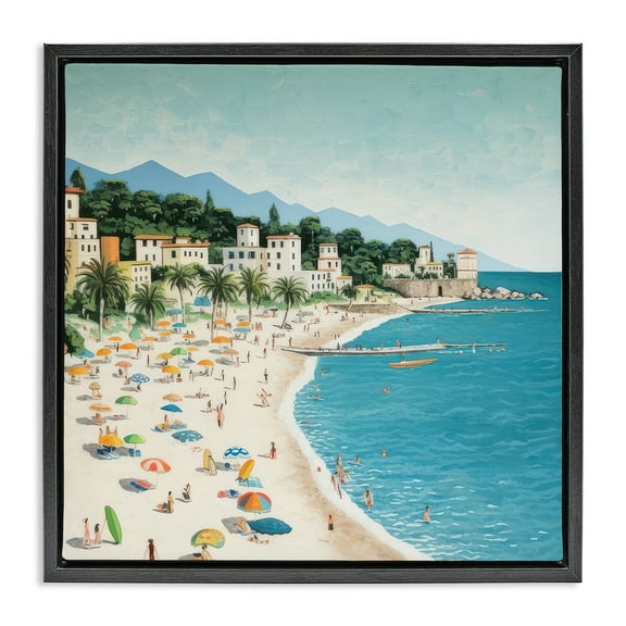 Stupell Industries By Water's Edge Nautical & Beach Painting Black Floater Framed Canvas Art Print Wall Art, 18 x 18