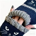 thumbnail image 7 of Cat Embroidery Splicing Knitted Gloves, Fingerless Gloves for Women with Cute Cat Pattern, Soft Knit Wrist Warmers for Everyday Use, 7 of 7