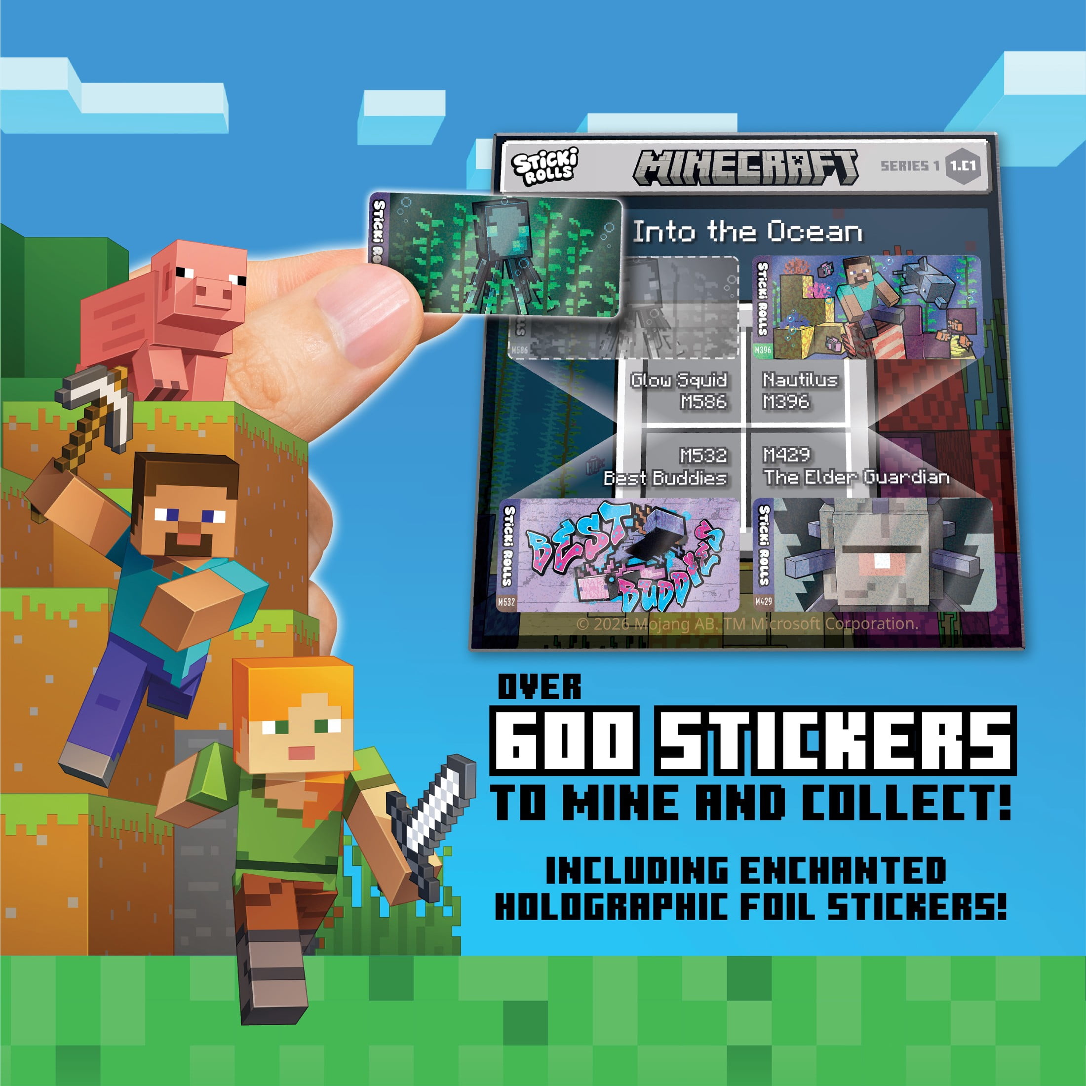 Minecraft Sticki Rolls Collectible Mystery Capsule Wearable & Shareable Sticker Wristband with 50 Minecraft Stickers -Officially Licensed Minecraft Sticki Rolls by Sky Castle