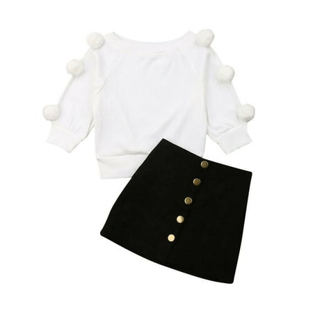 

TheFound 2PCS Toddler Baby Girl Autumn Winter Clothes Set Sweater Tops+Mini Skirt Outfits