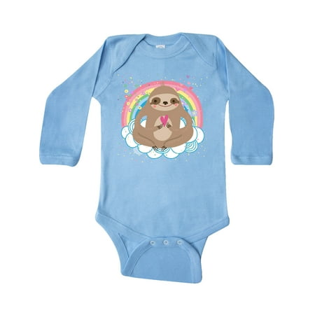 

Inktastic Sloth Yoga Rainbow Gift Baby Girl Long Sleeve Bodysuit