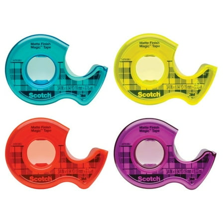 Matte Finish Magic Tape, 3/4 Inch x 6.94 Yards, Refillable Tape Dispenser, Assorted Colors