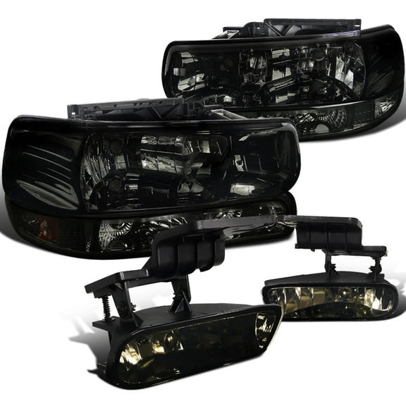 Spec-D Tuning Smoke Headlights   Smoke Bumper Lights   Smoke Fog Lights Compatible with 1999-2002 Chevy Silverado, Left   Right Pair Headlamps Assembly