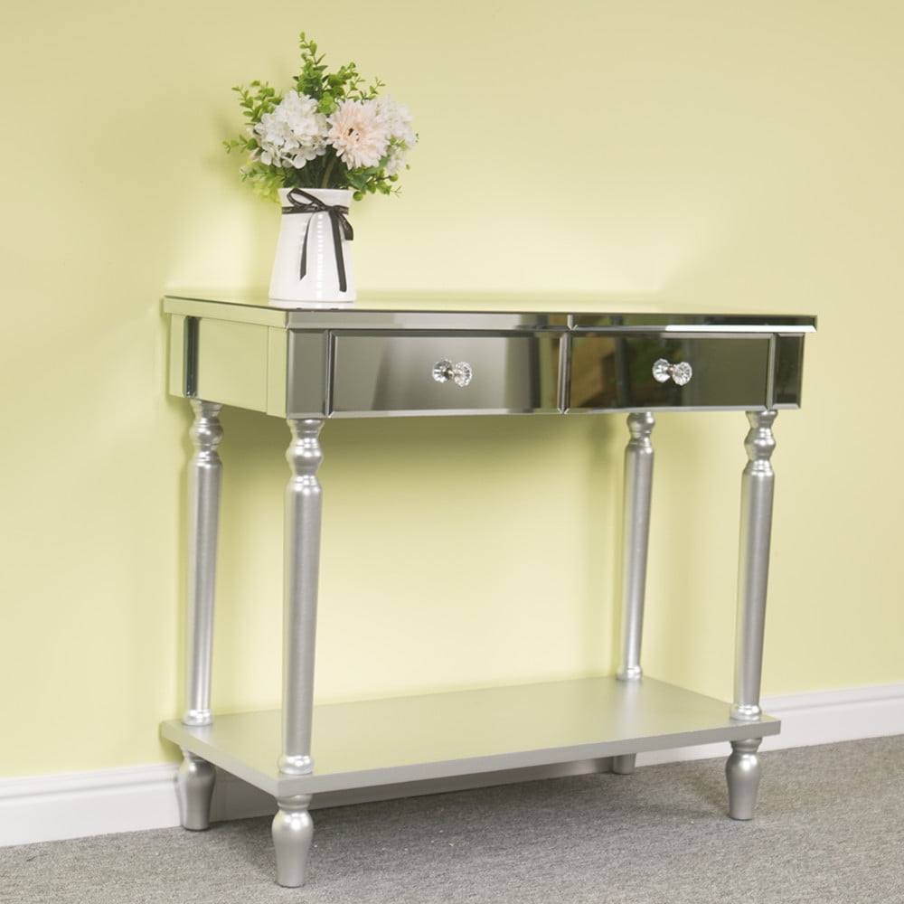 Lowestbest 2 Drawers Mirror Table Dressing Table Console Table, Console Table with Drawer Bottom Shelf & Large Tabletop, White Lowestbest 2 Drawers Mirror Table Dressing Table Console Table, Console Table with Drawer Bottom Shelf & Large Tabletop, White