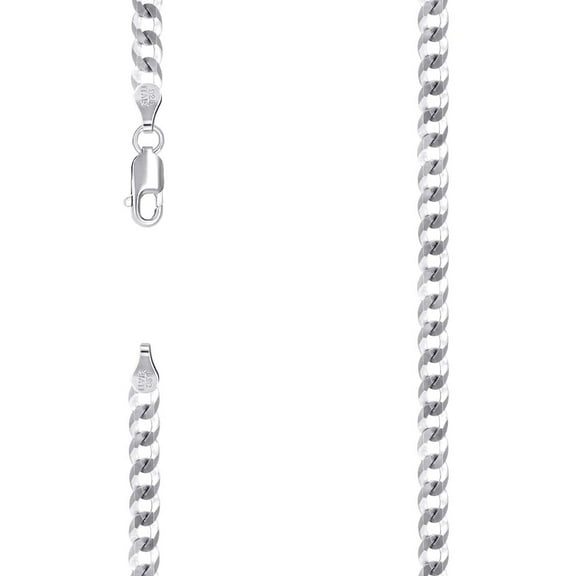 925 Sterling Silver Solid Super Flat Comfort Curb Chain Rhodium 4.7mm Necklace 16 Inch Chain Necklace for Women and Men