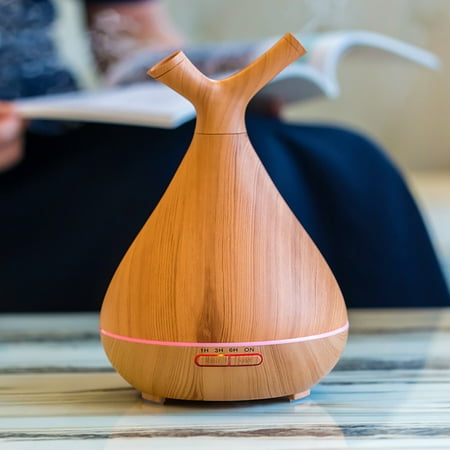

Kqacd Essential Oil Diffuser Humidifier Aromatherapy Wood Grain Vase Aroma 400ml LED
