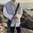 thumbnail image 5 of Ropa de hombre Chaleco de cuello en V Suéter de punto Sin mangas Marrón Ropa de otoño coreana Holgada Overfit Talla grande A, 5 of 5