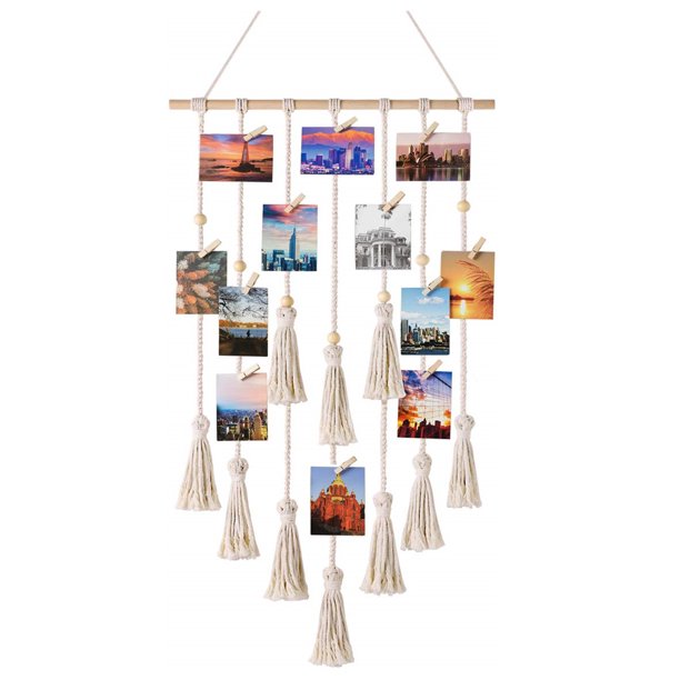 Organizador de encaje con 30 clips para la oficina en casa y la habitación de las niñas, regalo perfecto para cumpleaños o fiestas, exhibición de fotos de pared estilo boho chic