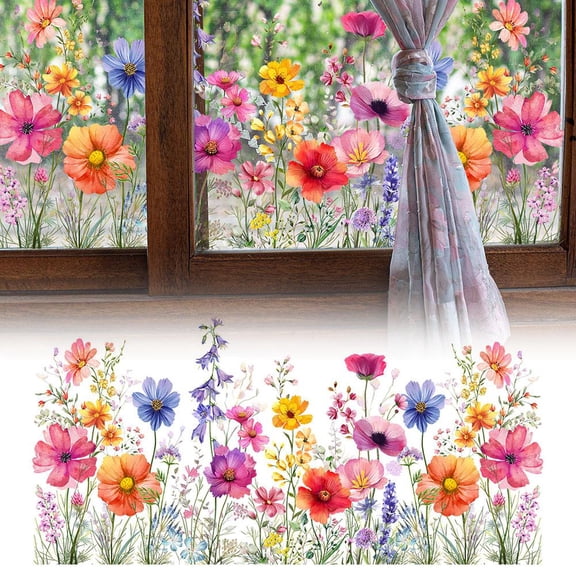 FurNest Colorful Floral Bouquet Window Sticker, Double.Sided Window Flower C