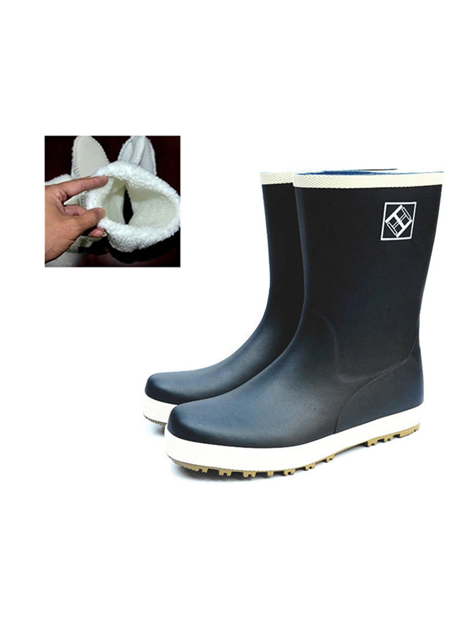 Gomelly Unisex Rain Boots Slip Resistant Rubber Wide Calf Work Shoe Breathable Rainboot Women Men Womens Mens Garden Shoes Black With White Plush Socks 8.5 - Walmart.com