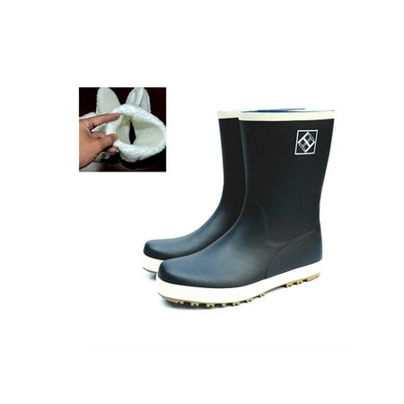 

Woobling Womens Mens Work Shoe Slip Resistant Rubber Boot Wide Calf Rain Boots Wet Weather Garden Shoes Breathable Rainboot Lightweight With Lined Black With White Plush Socks 9