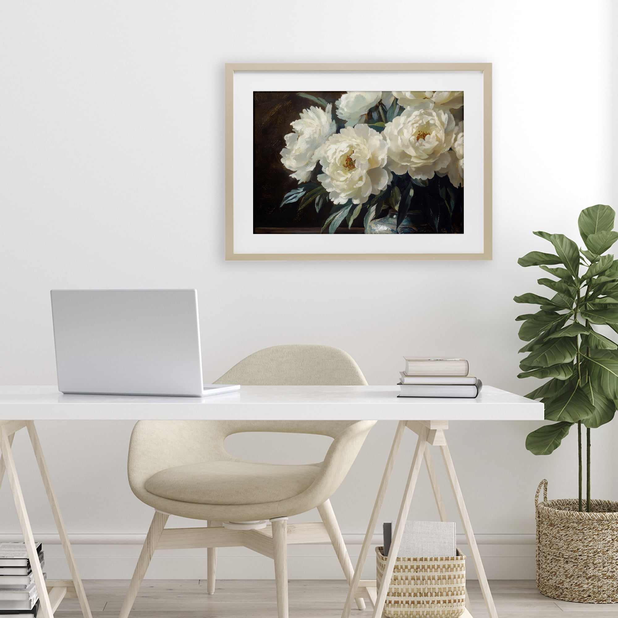 Stupell Industries Large Moody White Floral Birch Framed Print Under Glass, design by Petal Prints Design