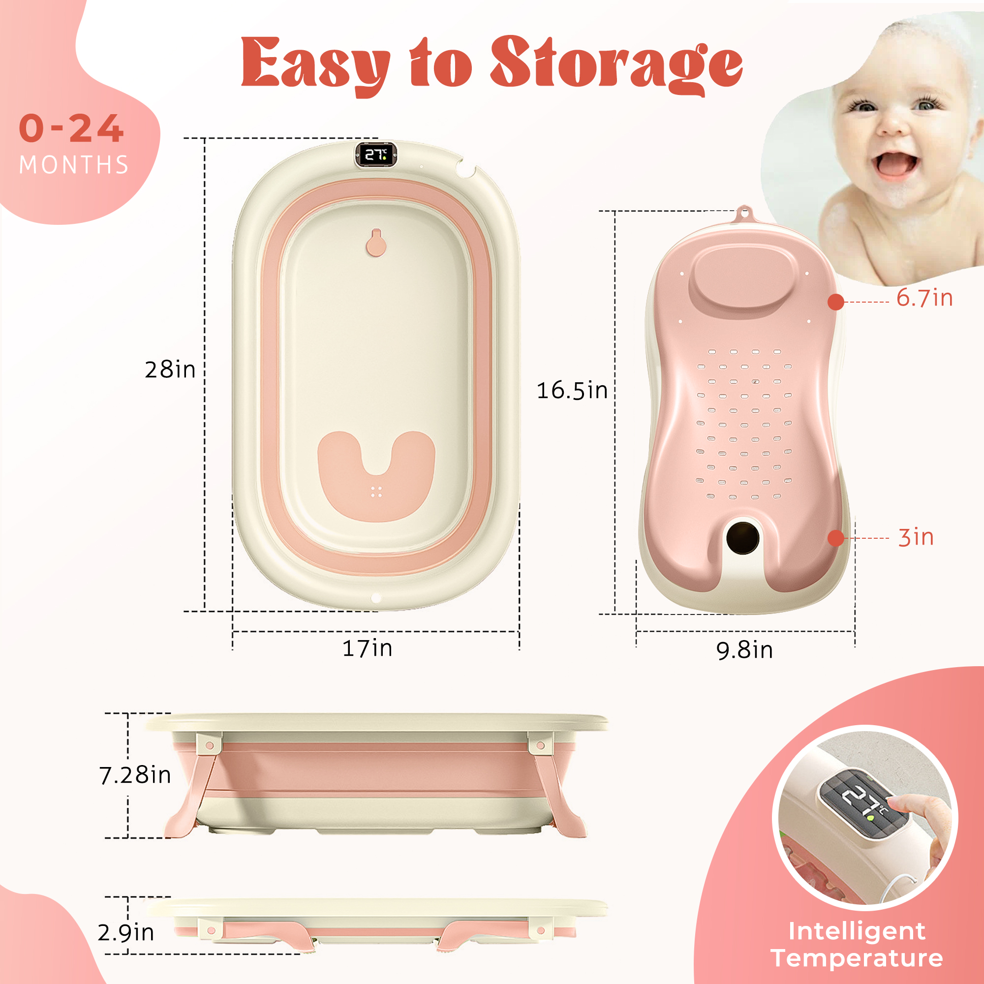 Rupoun Foldable Baby Bathtub with Cushion Support photo 5