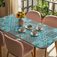 thumbnail image 3 of Retro Middle Century Table Cloths for 3 Foot Rectangle Tables, Rustic Bohemia Style Aztec Blue Patio Waterproof Elastic Fitted Tablecloths, Washable Rectangular Table Cover for Camping, 3 of 8